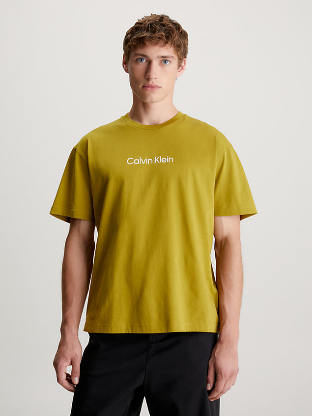 t-shirt con logo in cotone green da uomini calvin klein
