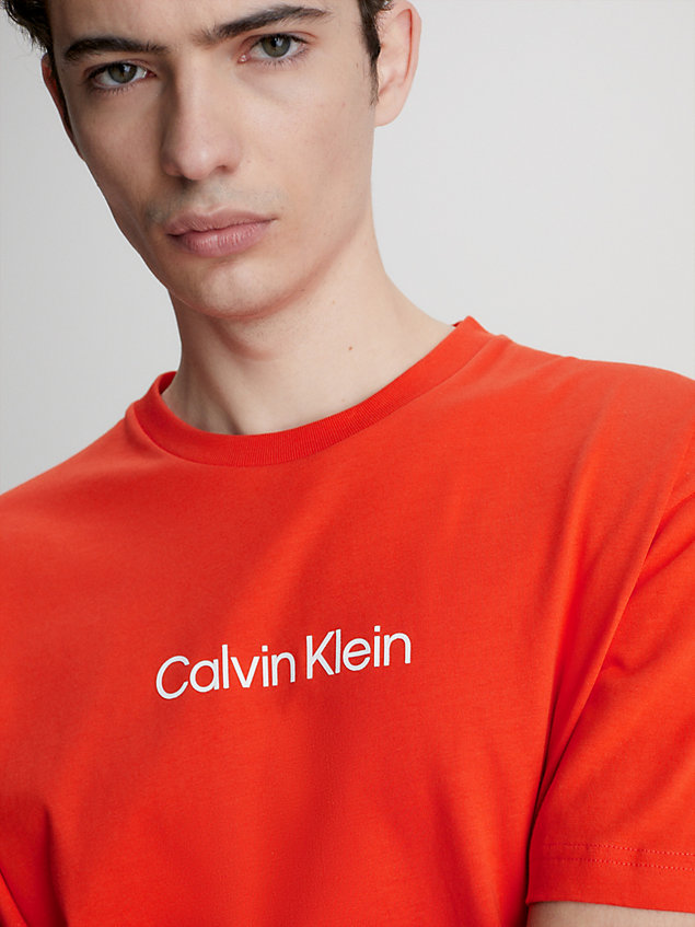 orange t-shirt bawełniany z logo dla mężczyźni - calvin klein