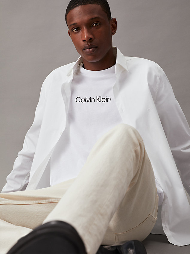 t-shirt con logo in cotone white da uomo calvin klein
