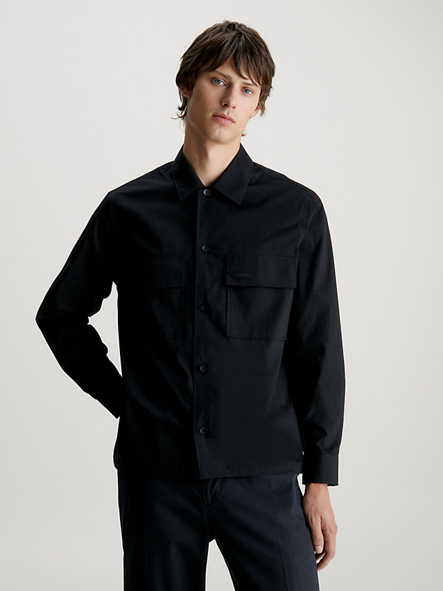 camicia squadrata in popeline elasticizzato black da uomo calvin klein