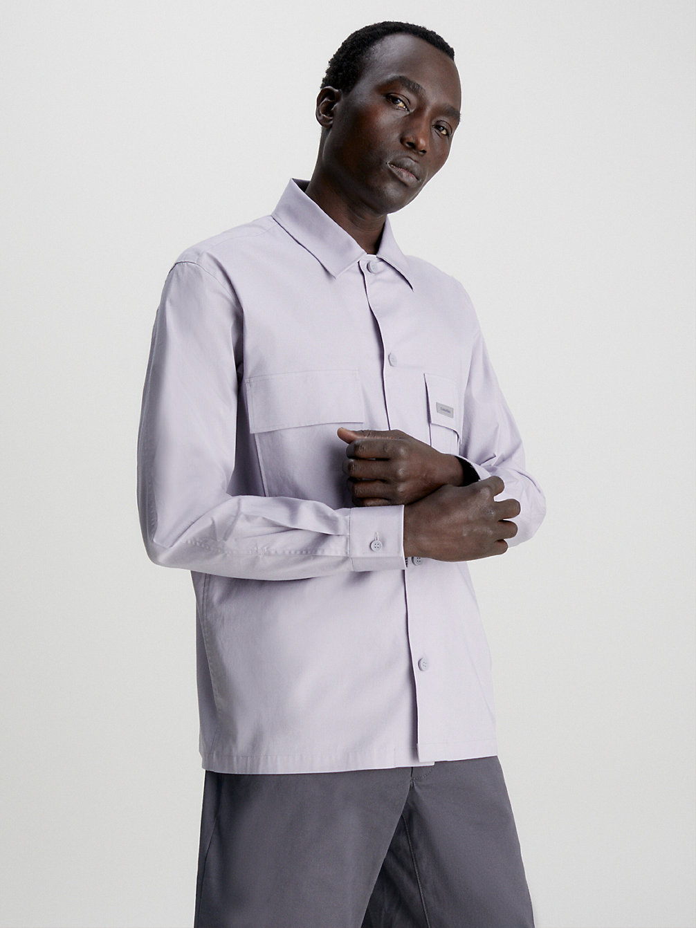 DAPPLE GRAY Boxy Poplin Stretch Shirt undefined men Calvin Klein