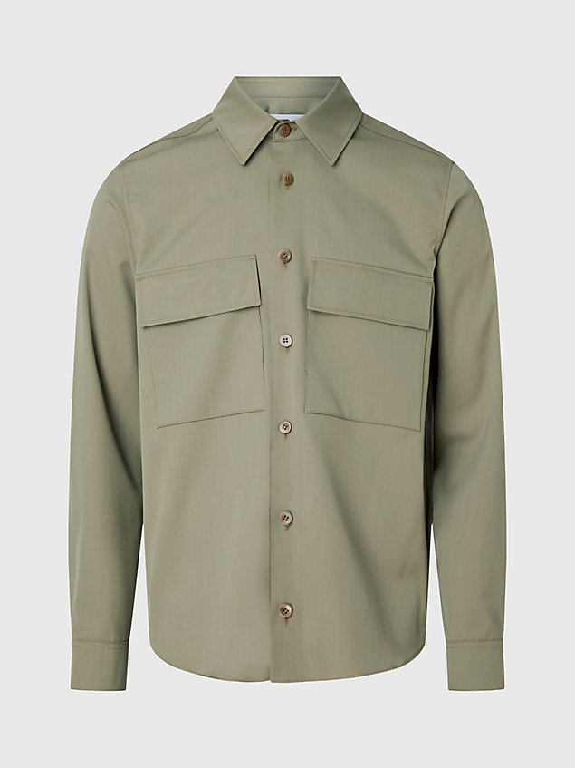 green wąski overshirt z gabardyny dla mężczyźni - calvin klein