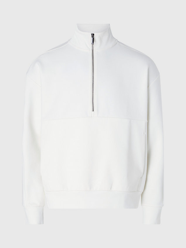 white organic cotton zip sweatshirt for men calvin klein