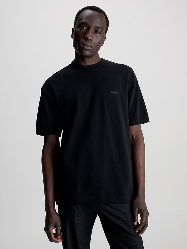 t-shirt in maglia ottoman black da uomo calvin klein