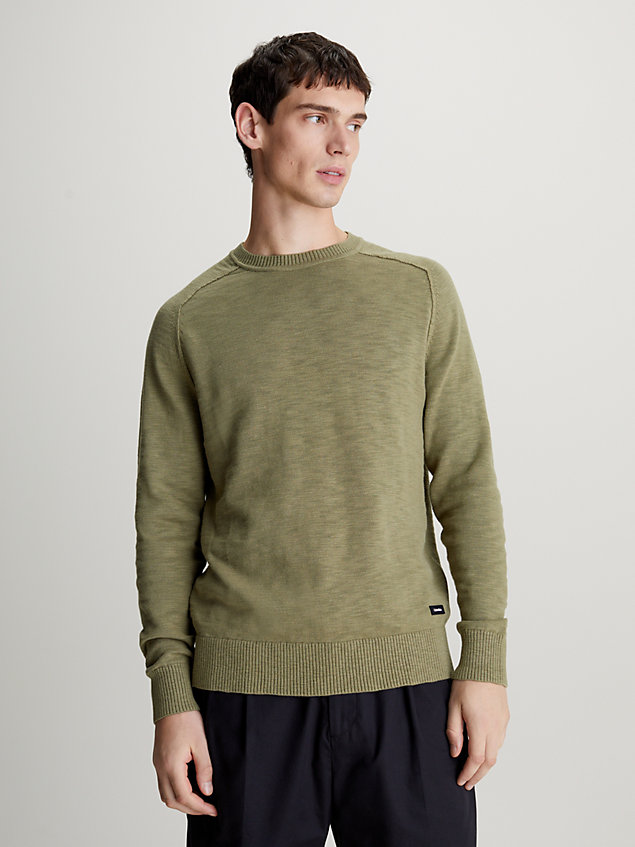 green slub textured jumper for men calvin klein