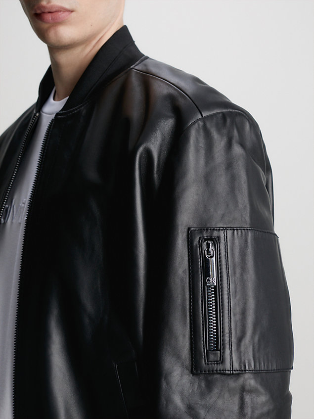 black leather bomber jacket for men calvin klein