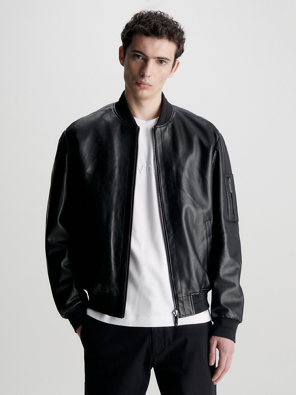 CK BLACK Leather Bomber Jacket undefined men Calvin Klein