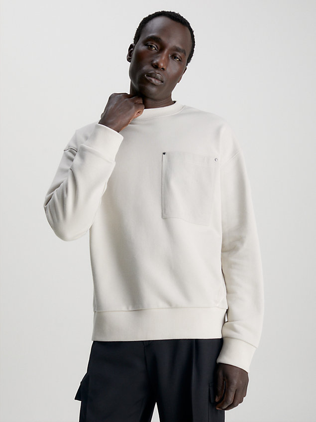 beige organic cotton workwear sweatshirt for men calvin klein