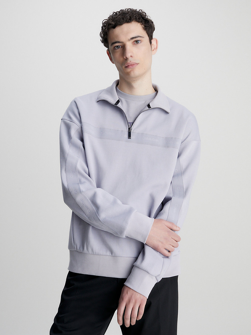 DAPPLE GRAY Zip Neck Sweatshirt undefined men Calvin Klein