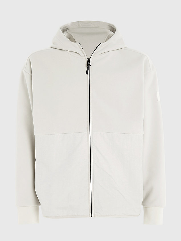 beige polar fleece zip up hoodie for men calvin klein