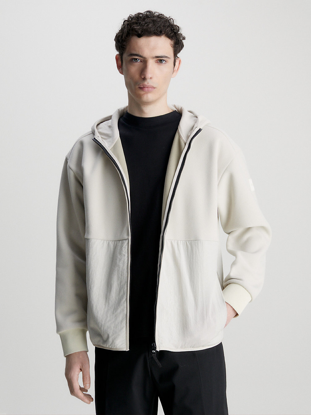 STONY BEIGE Polar Fleece Zip Up Hoodie undefined men Calvin Klein