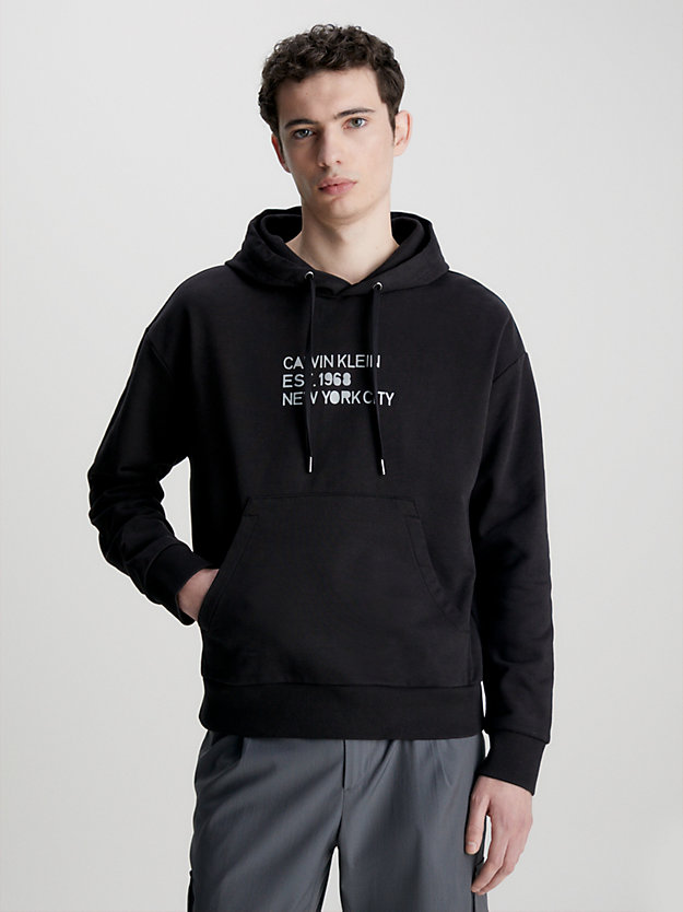 ck black mixed print logo hoodie for men calvin klein