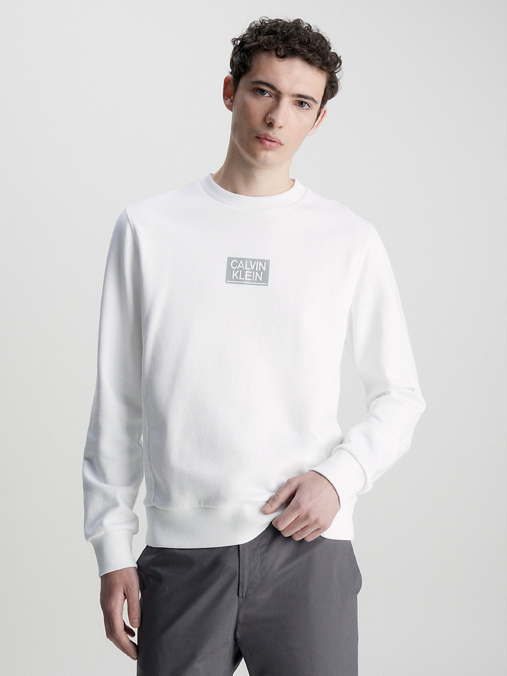 BRIGHT WHITE Sweat En Coton Bio Avec Logo undefined hommes Calvin Klein
