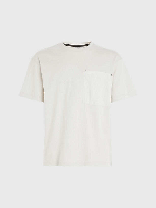 beige t-shirt z koszulą ze ściągaczowego materiału dla mężczyźni - calvin klein