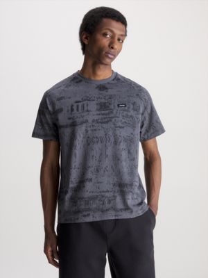 t-shirt con stampa effetto cemento grey da uomo calvin klein