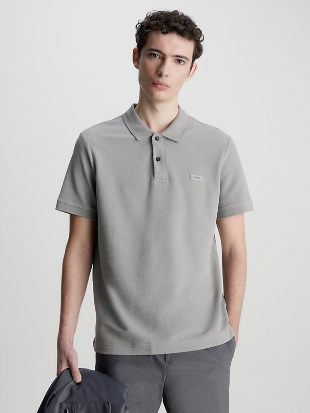 grey strukturalna dwubarwna koszula polo dla mężczyźni - calvin klein