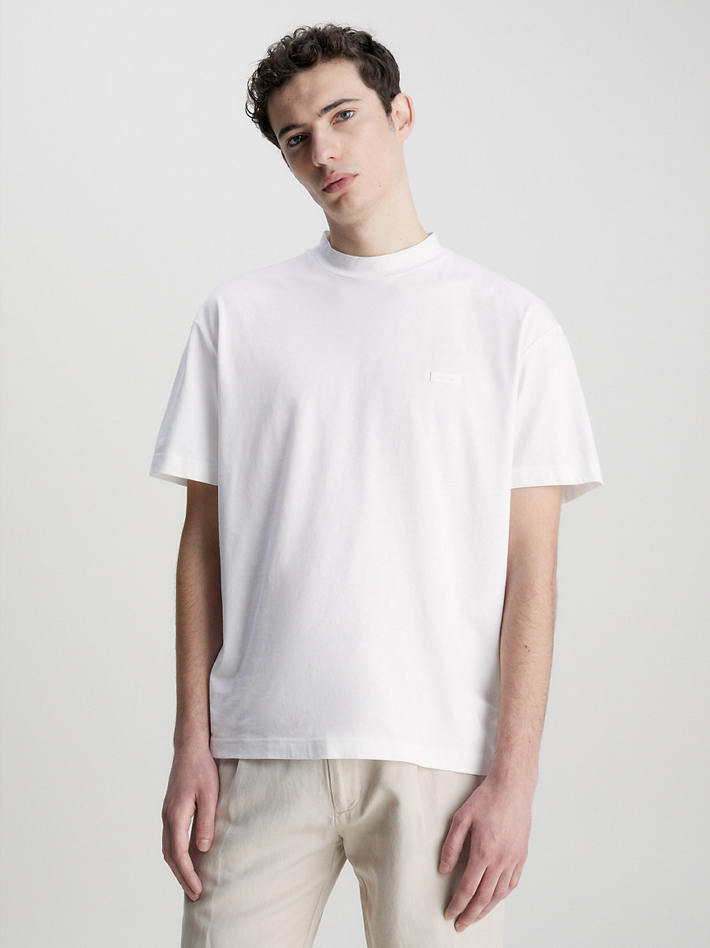 BRIGHT WHITE T-Shirt À Col Cheminée undefined hommes Calvin Klein