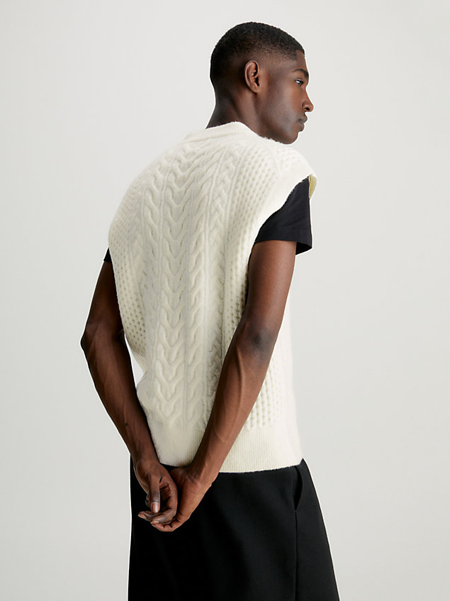 white wool blend cable knit vest for men calvin klein