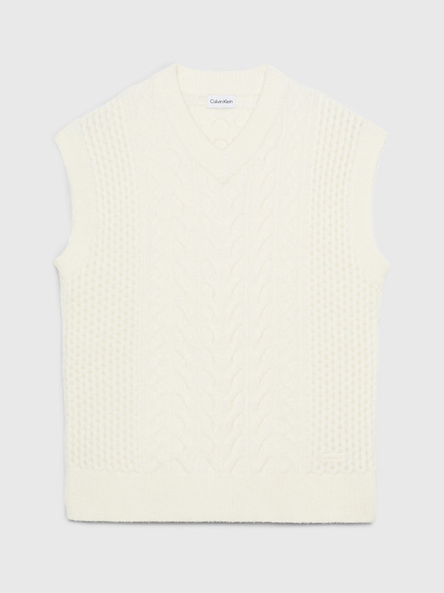 white wool blend cable knit vest for men calvin klein