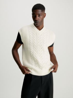 Mens white 2024 knit sweater