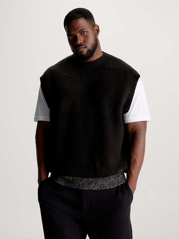 ck black wool blend rib-knit vest for men calvin klein