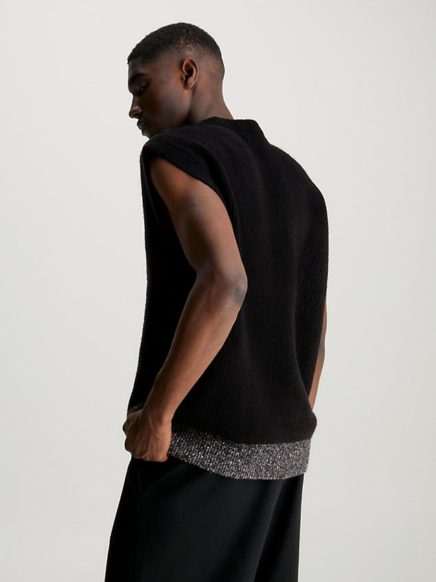 black wool blend rib-knit vest for men calvin klein