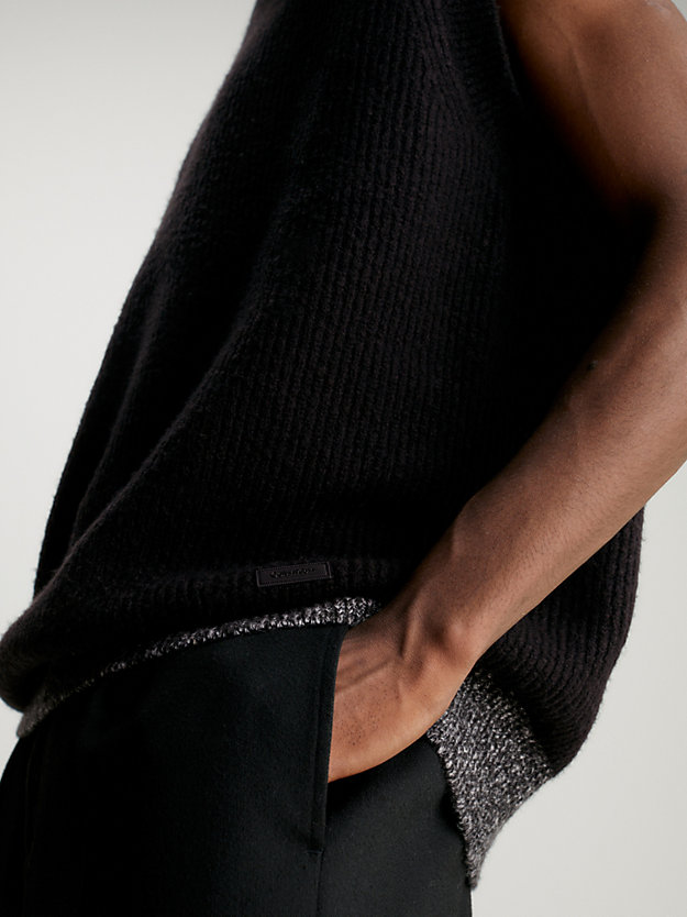 ck black wool blend rib-knit vest for men calvin klein