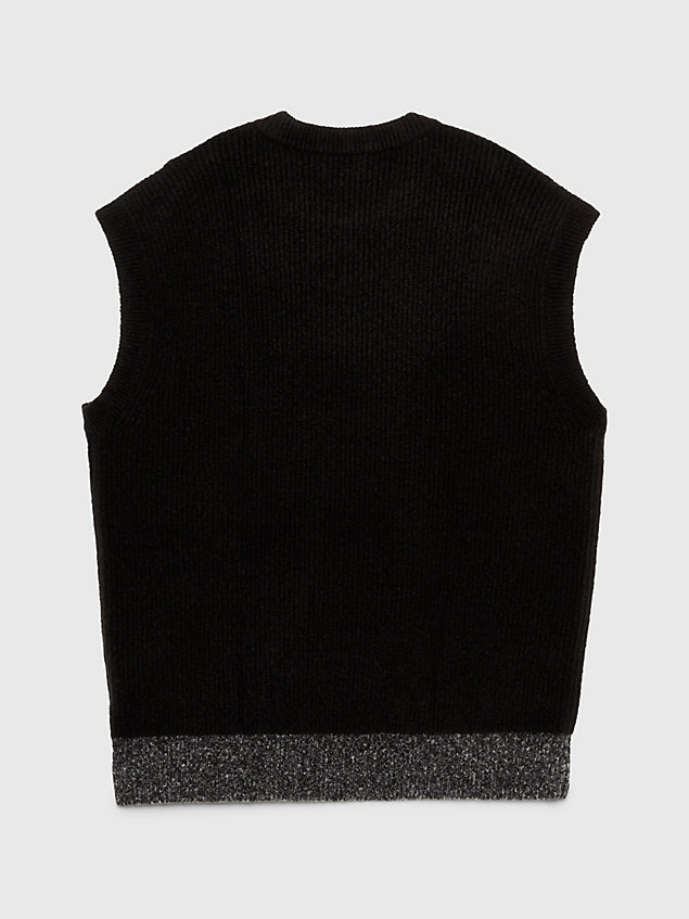 black wool blend rib-knit vest for men calvin klein