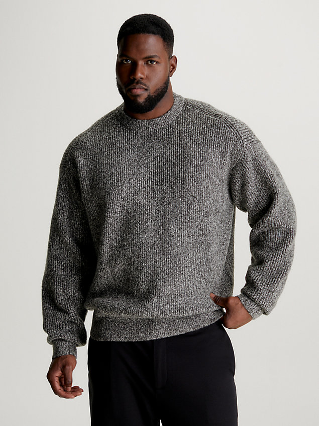 black wool blend rib-knit jumper for men calvin klein