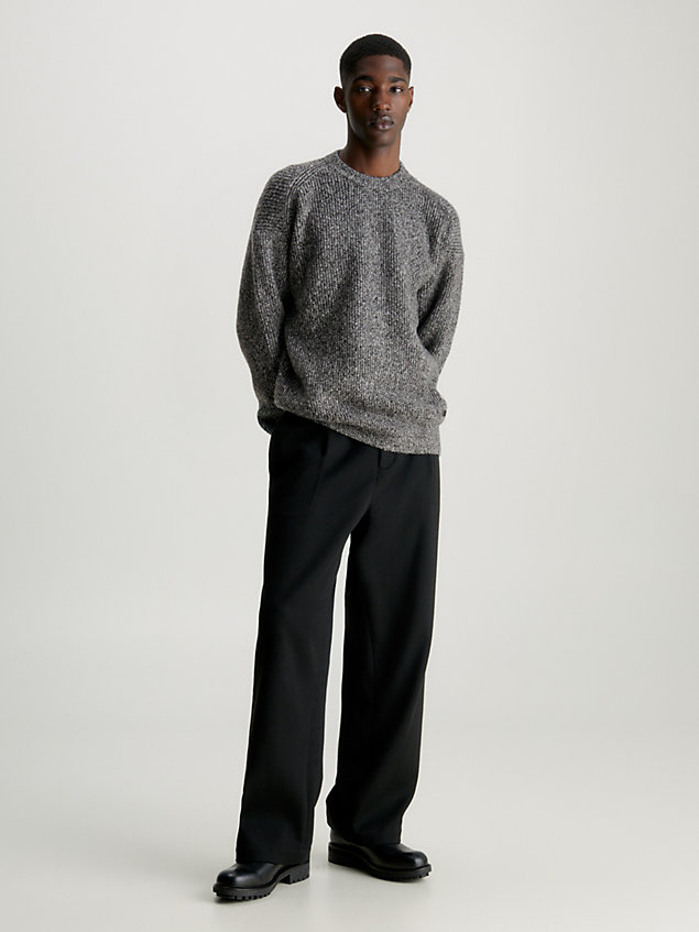 black dzianinowy sweter z mieszanki wełny o ściągaczowym splocie dla mężczyźni - calvin klein