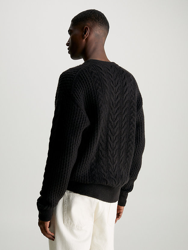 ck black wool blend cable knit jumper for men calvin klein