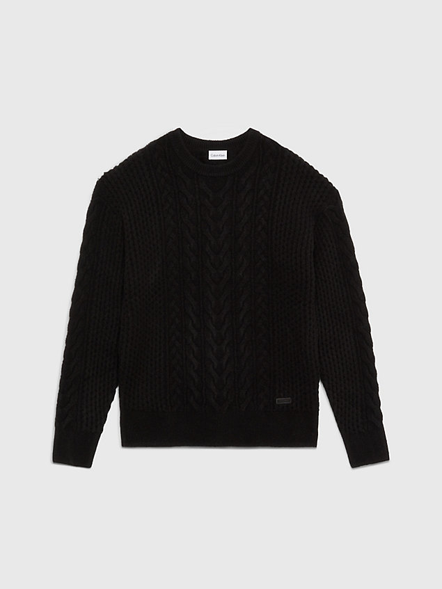 black wool blend cable knit jumper for men calvin klein
