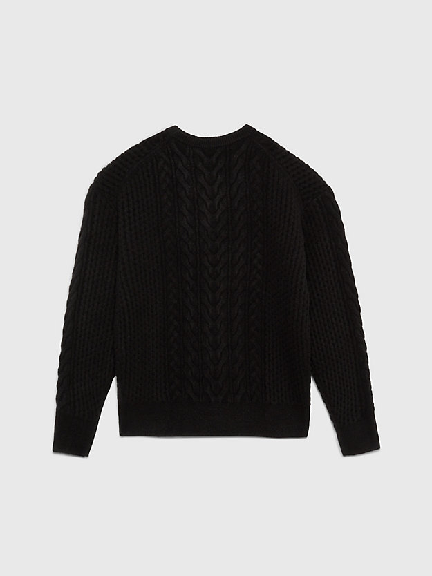 ck black wool blend cable knit jumper for men calvin klein