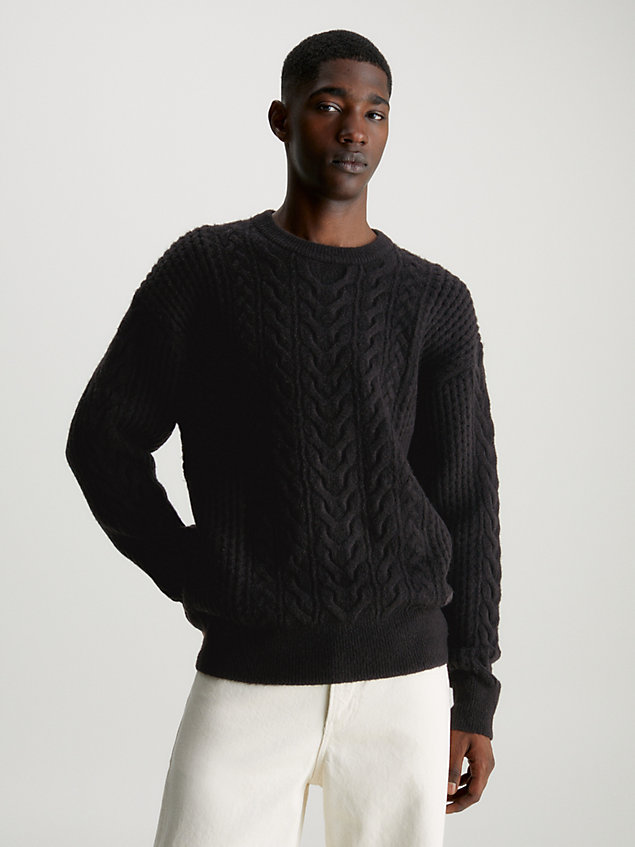 maglione a trama grossa intrecciata in misto lana black da uomini calvin klein