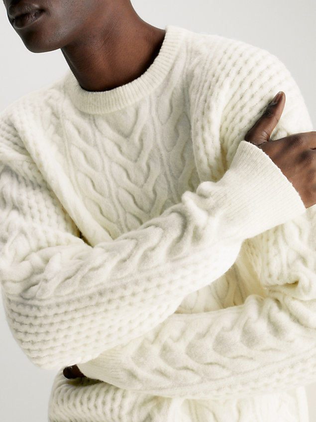 maglione a trama grossa intrecciata in misto lana white da uomo calvin klein