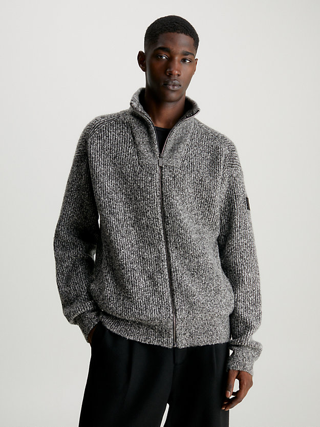 ck black wool blend zip up cardigan for men calvin klein