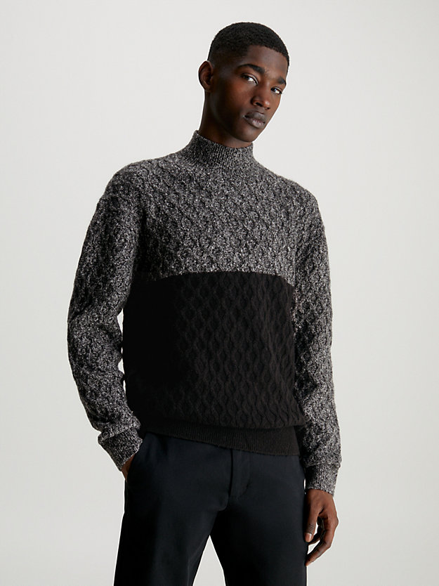 ck black colour block textured jumper for men calvin klein