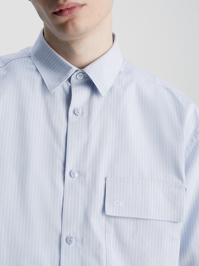 blue swobodna twillowa koszula w paski dla mężczyźni - calvin klein