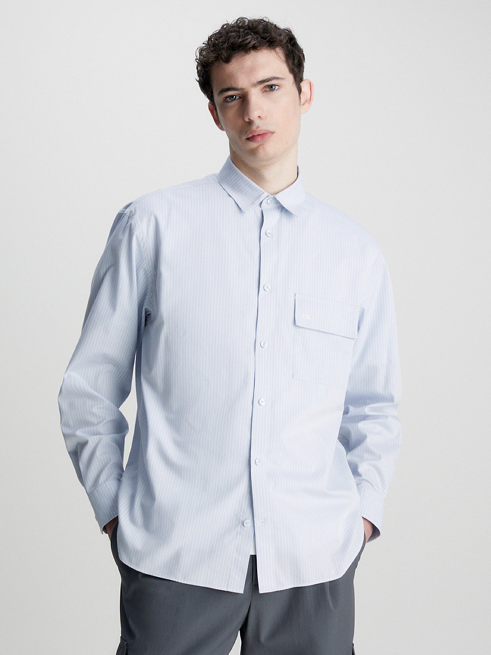 LIGHT BLUE Relaxed Twill Striped Shirt undefined men Calvin Klein