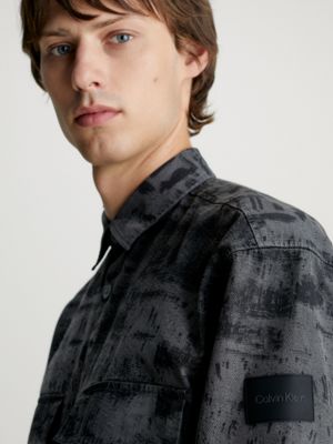sobrecamisa holgada de sarga con estampado grey de hombre calvin klein