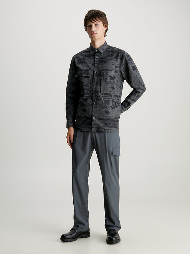 grey relaxed twill printed overshirt for men calvin klein