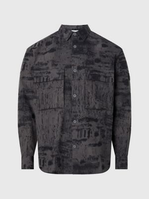 sobrecamisa holgada de sarga con estampado grey de hombre calvin klein