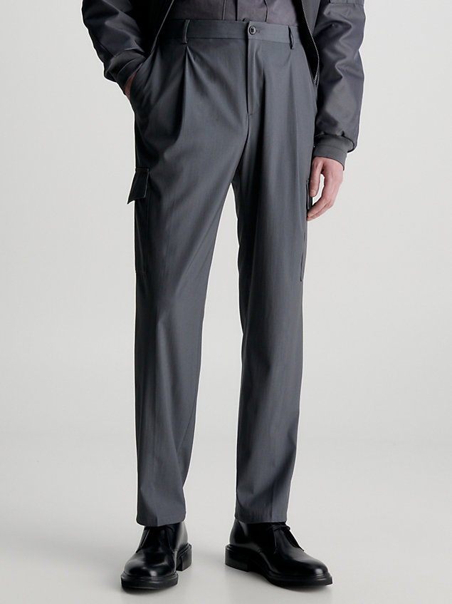 grey relaxed tapered cargo trousers for men calvin klein