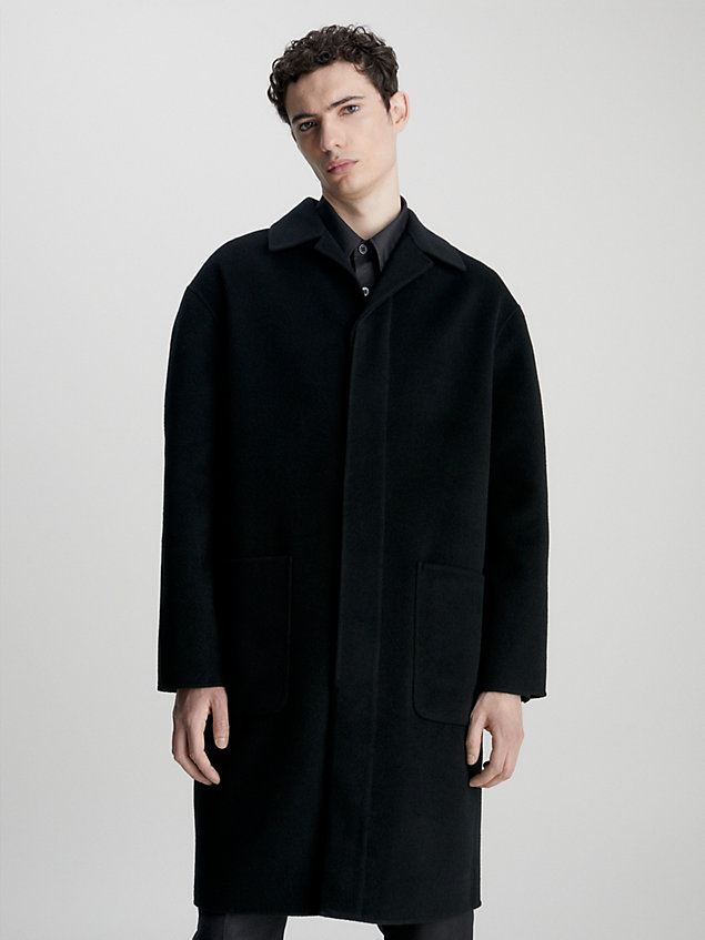 black double faced wool coat for men calvin klein