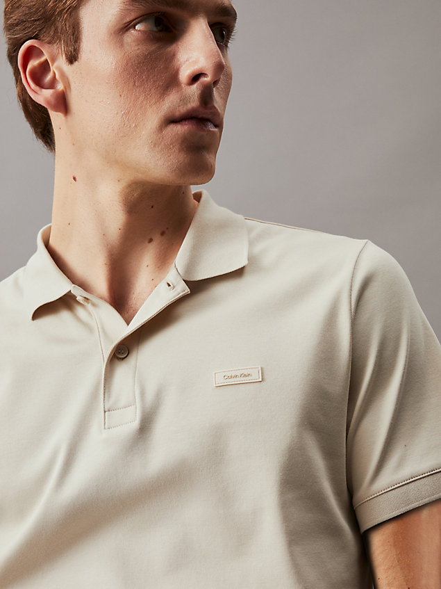 beige slim refined cotton polo shirt for men calvin klein
