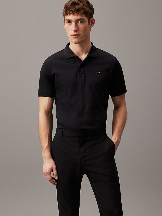 black slim refined cotton polo shirt for men calvin klein