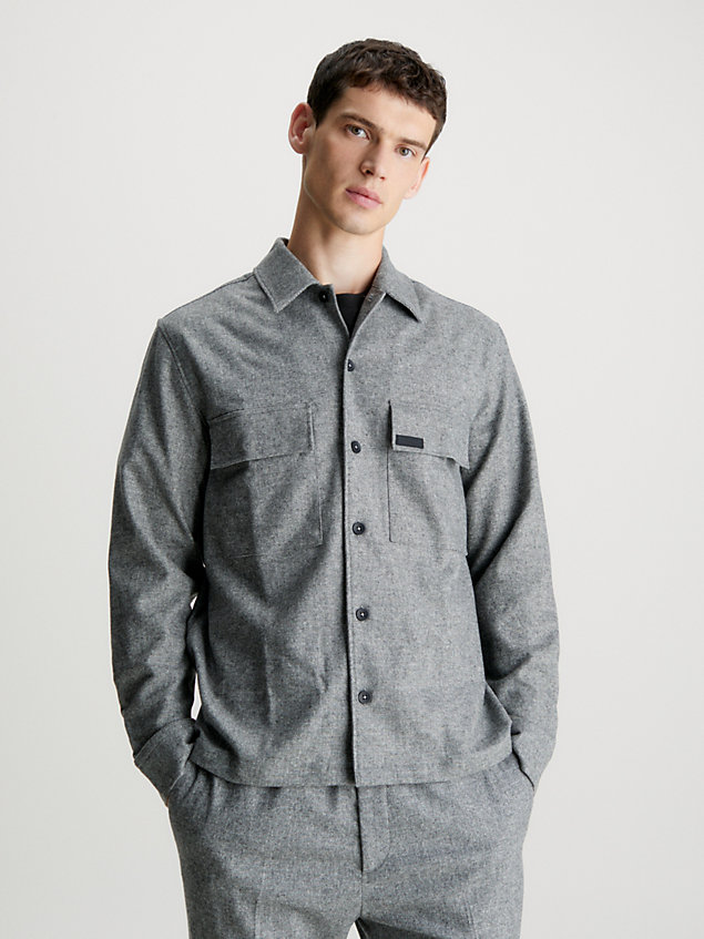 grey boxy flannel overshirt for men calvin klein
