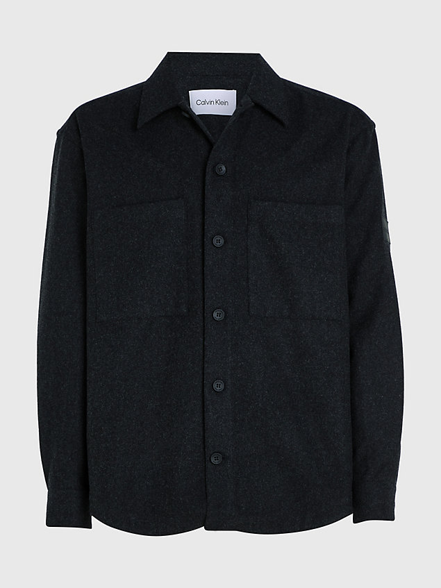 black relaxed wool blend overshirt for men calvin klein
