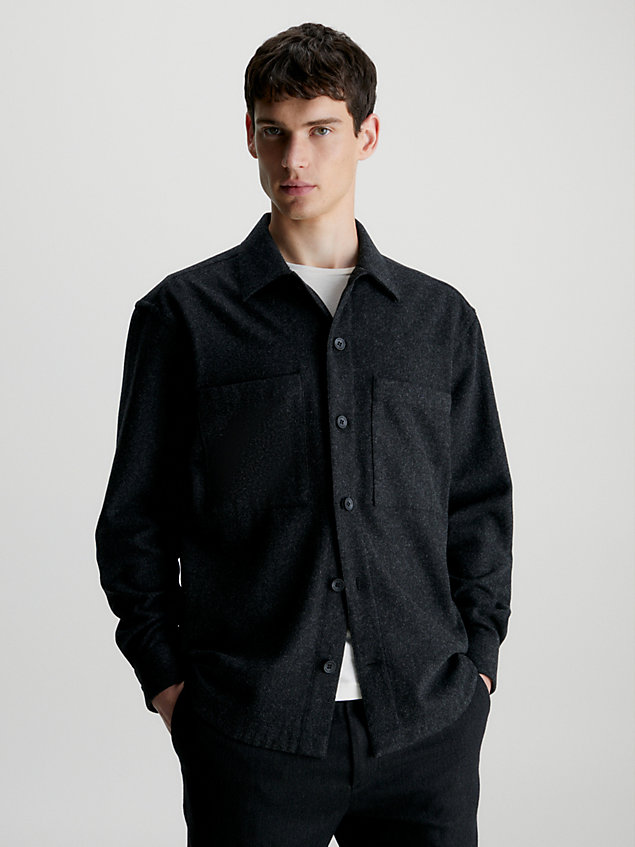 black relaxed wool blend overshirt for men calvin klein