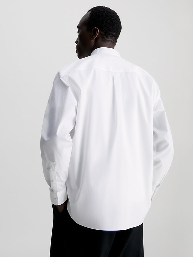 white relaxed overhemd met bandkraag voor heren - calvin klein